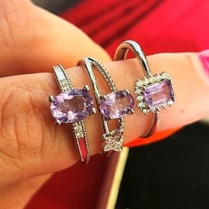 Bundle of 3 Natural Amethyst Rings.